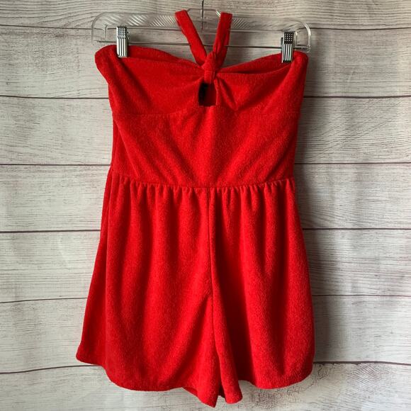 Wild Fable Red Terry Cloth Romper Short Outfit Bow Front Keyhole Halter Tie XS - Picture 1 of 11